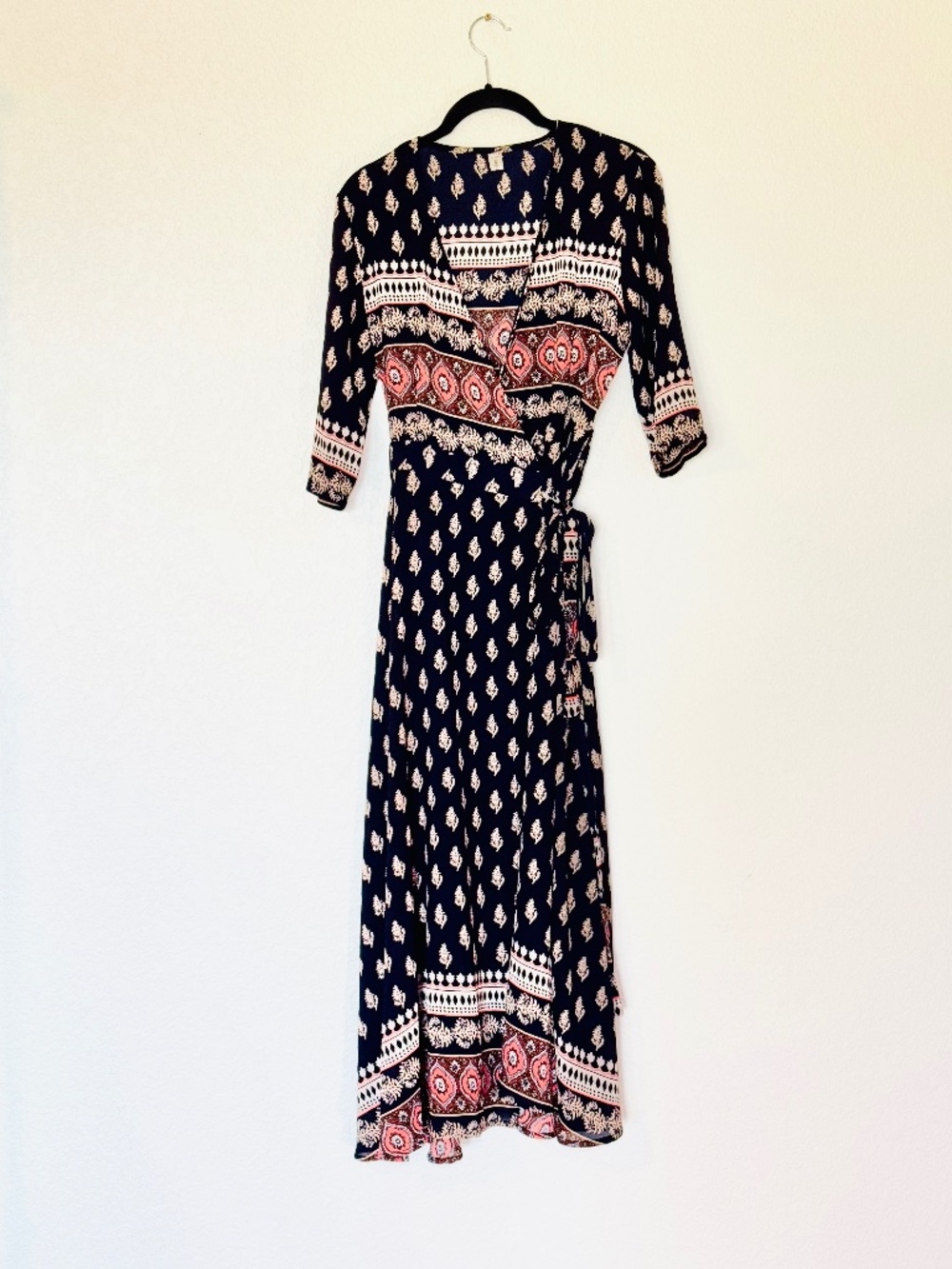 Wrap Maxi Dress M Navy Blue Boho Cottagecore Prairie Cowgirl Costume